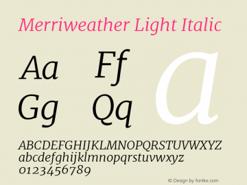 Merriweather Light Italic Version 1.001 Font Sample