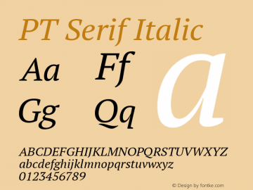 PT Serif Italic Version 1.000W Font Sample