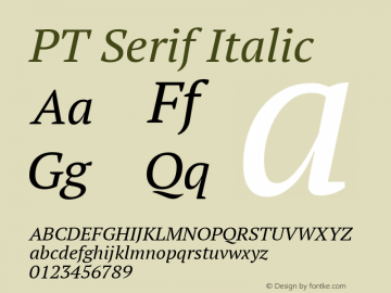 PT Serif Italic Version 1.002W Font Sample