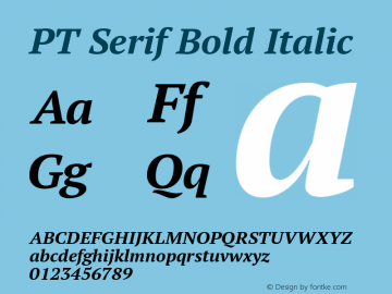 PT Serif Bold Italic Version 1.000W OFL Font Sample