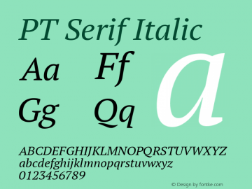 PT Serif Italic Version 1.000W OFL Font Sample