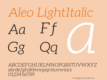 Aleo LightItalic Version 1.1 Font Sample