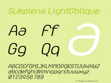 Sukplena LightOblique 001.020 Font Sample