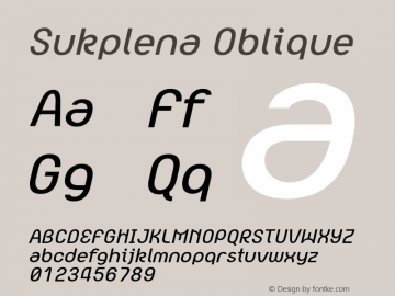 Sukplena Oblique 001.020 Font Sample