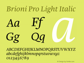 Brioni Pro Light Italic Version 2.000图片样张