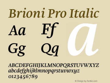 Brioni Pro Italic Version 2.000 Font Sample