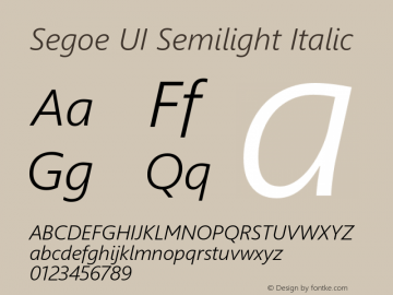 Segoe UI Semilight Italic Version 5.26 Font Sample