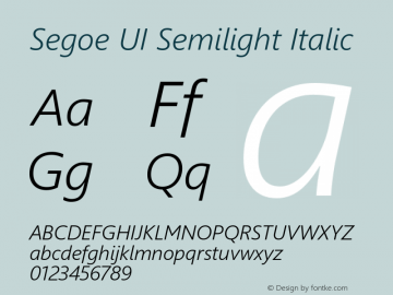 Segoe UI Semilight Italic Version 5.35 Font Sample