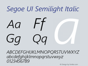 Segoe UI Semilight Italic Version 5.27 Font Sample