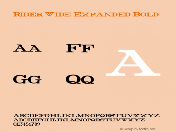 Rider Wide Expanded Bold Version 1.0 2011 Font Sample