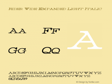 Rider Wide Expanded Light Italic Version 1.0 2011 Font Sample