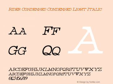 Rider Condensed Condensed Light Italic Version 1.0 2011图片样张