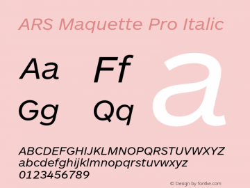 ARS Maquette Pro Italic Version 1.002 Font Sample