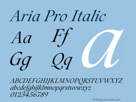 Aria Pro Italic Version 1.001 Font Sample