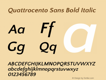 Quattrocento Sans Bold Italic Version 2.000 Font Sample