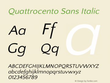 Quattrocento Sans Italic Version 2.000 Font Sample