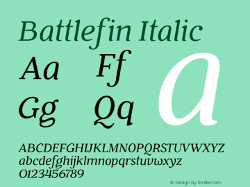 Battlefin Italic Version 001.001 Font Sample
