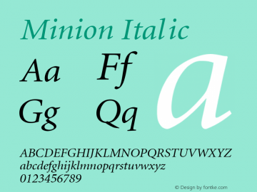 Minion Italic Converted from d:\win\system\MKI_____.TF1 by ALLTYPE Font Sample