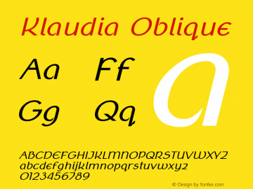 Klaudia Oblique Version 2.000 Font Sample