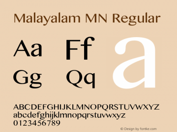 Malayalam MN Regular 7.0d4e1 Font Sample