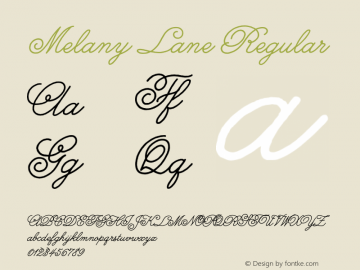 Melany Lane Regular Version 1.0 Font Sample