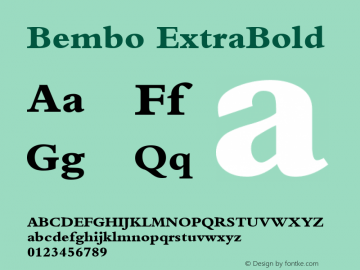 Bembo ExtraBold Macromedia Fontographer 4.1 24/02/99 Font Sample