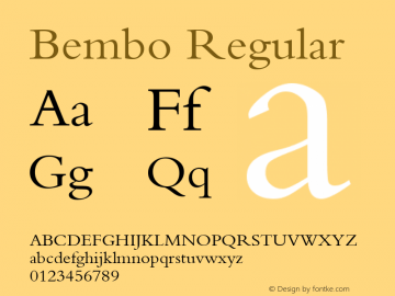 Bembo Regular Version 2.0 - June 27, 1995 Font Sample