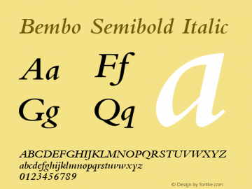 Bembo Semibold Italic 001.000 Font Sample
