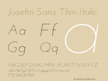 Josefin Sans Thin Italic Version 1.0 Font Sample