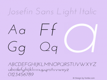 Josefin Sans Light Italic Version 1.0 Font Sample