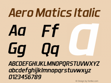 Aero Matics Italic v1.45 - 2/7/2012 Font Sample