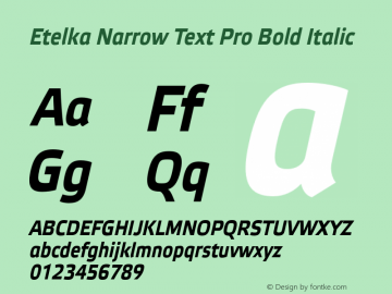 Etelka Narrow Text Pro Bold Italic Version 1.000 2005 initial release图片样张