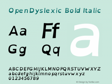 OpenDyslexic Bold Italic Version 1.001;PS 001.001;hotconv 1.0.56;makeotf.lib2.0.21325 Font Sample