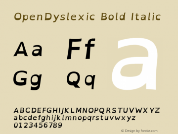 OpenDyslexic Bold Italic Version 1.500;PS 001.500;hotconv 1.0.70;makeotf.lib2.5.58329 Font Sample