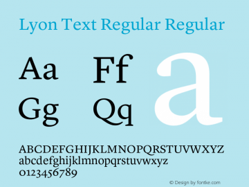 Lyon Text Regular Regular Version 1.002;PS 001.002;hotconv 1.0.57;makeotf.lib2.0.21895 Font Sample