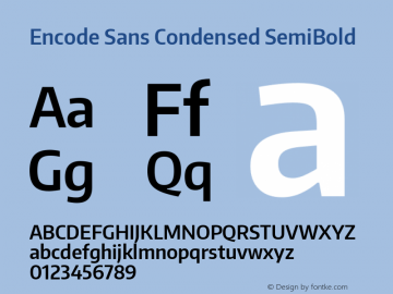 Encode Sans Condensed SemiBold Version 1.000; ttfautohint (v1.00) -l 8 -r 50 -G 200 -x 14 -D latn -f none -w G图片样张