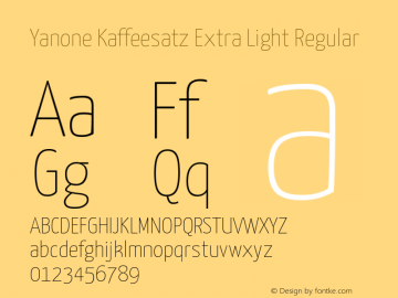 Yanone Kaffeesatz Extra Light Regular Version 1.100;PS 001.100;hotconv 1.0.70;makeotf.lib2.5.58329 DEVELOPMENT图片样张