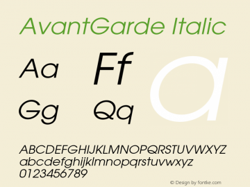 AvantGarde Italic OTF 1.0;PS 003.000;Core 1.0.22 Font Sample