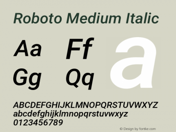Roboto Medium Italic Version 2.001047; 2015 Font Sample