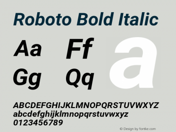 Roboto Bold Italic Version 2.001047; 2015 Font Sample