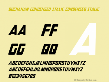 Buchanan Condensed Italic Condensed Italic 001.000 Font Sample