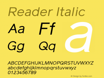 Reader Italic Version 1.000 Font Sample