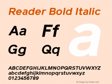 Reader Bold Italic Version 1.000 Font Sample