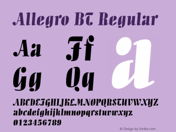 Allegro BT Regular Version 2.001 mfgpctt 4.4 Font Sample