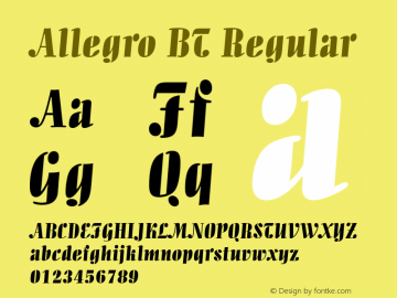 Allegro BT Regular Version 1.01 emb4-OT Font Sample