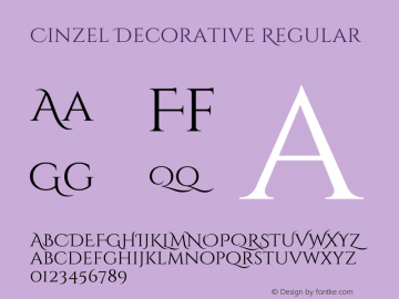 Cinzel Decorative Regular Version 1.001;PS 001.001;hotconv 1.0.56;makeotf.lib2.0.21325 Font Sample