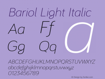 Bariol Light Italic Version 001.001 Font Sample