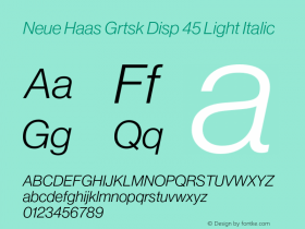Neue Haas Grtsk Disp 45 Light Italic Version 1.000;PS 001.000;hotconv 1.0.57;makeotf.lib2.0.21895图片样张