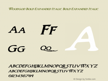 Woodgod Bold Expanded Italic Bold Expanded Italic Version 1.0; 2012 Font Sample