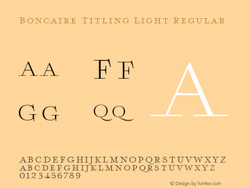 Boncaire Titling Light Regular Version 1.000 Font Sample
